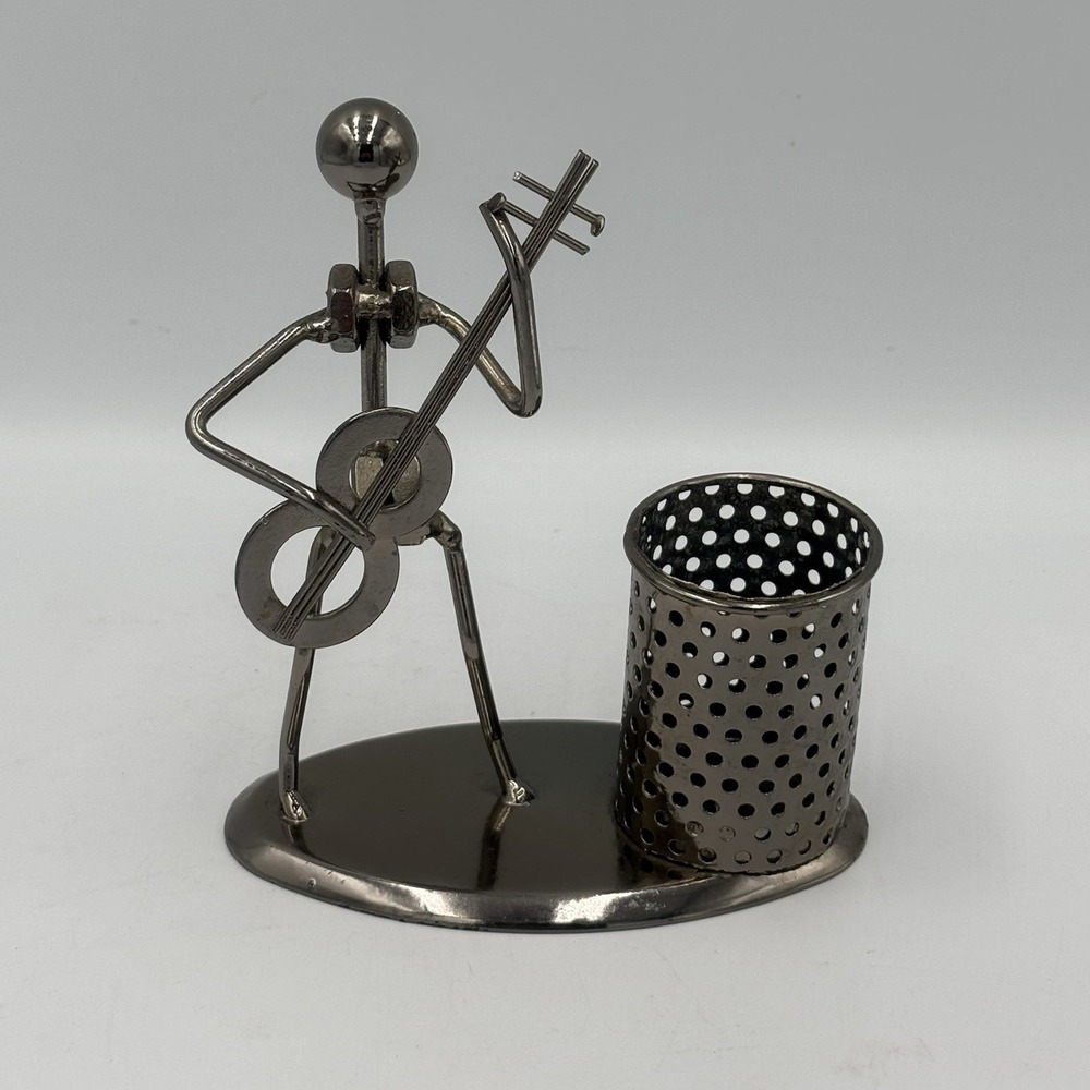 Metal Art Nuts & Bolts Music Guitar Player Band Member Figure Paper Clip Holder
